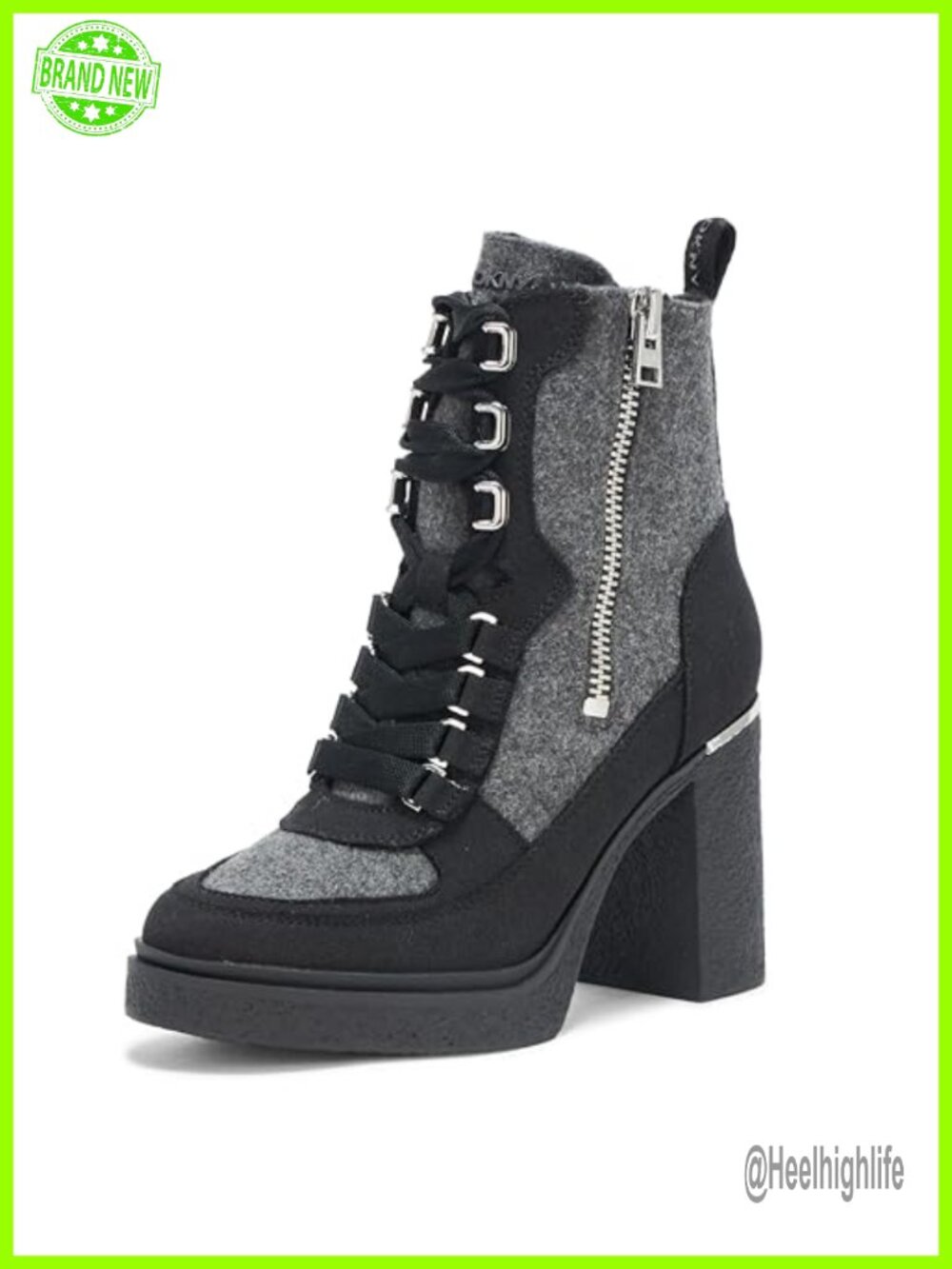Women's Platform Combat Boot with Block Heel Leather Lace Up Ankle Boot